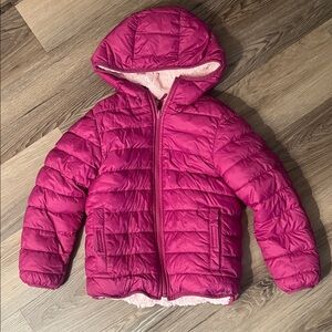 Lands End Kids Reversible Fleece Pink Puffer Jacket
